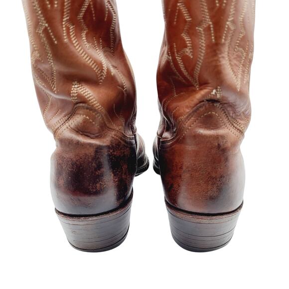 Vintage Dan Post Marlboro Soft Brown Leather Stitch Shaft Stacked Heel Men\'s 10D